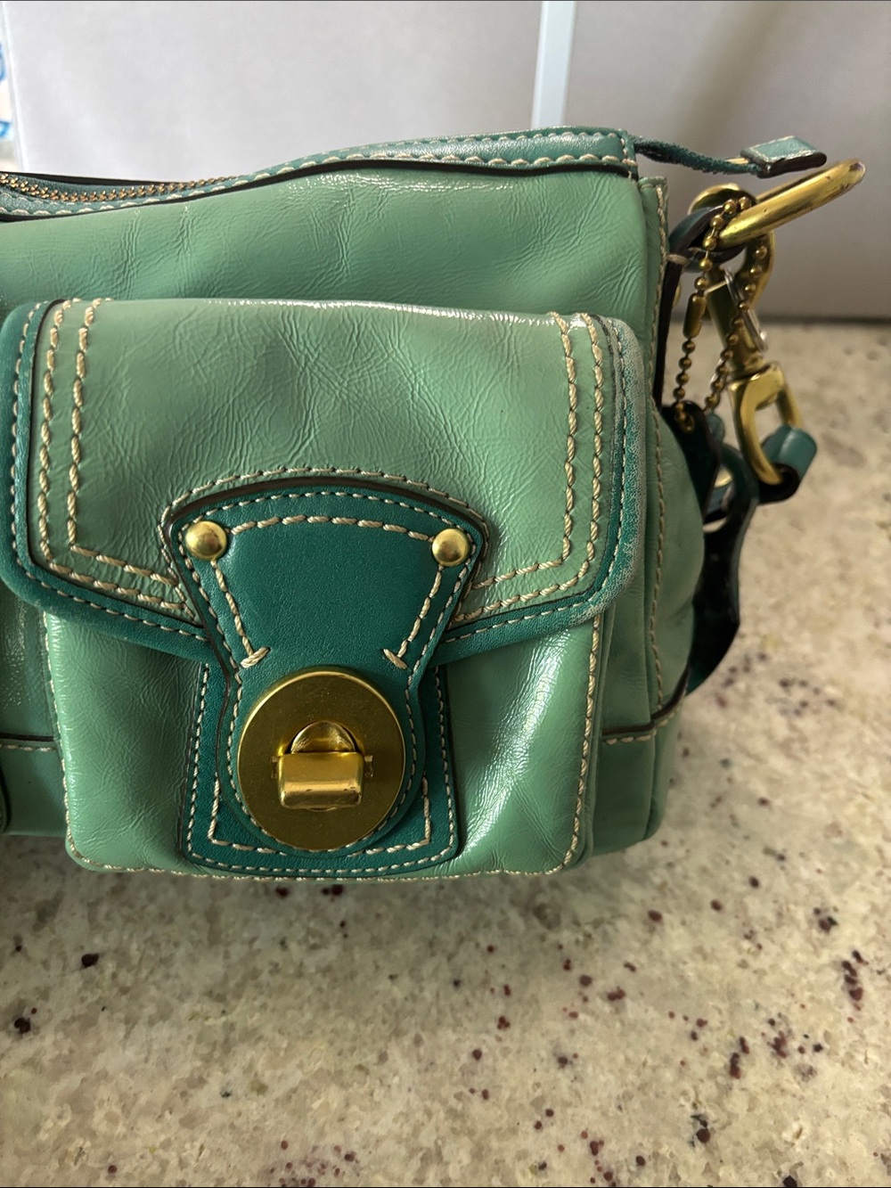 Coach Vintage Teal Leather Shoulder Bag with Front Pockets - Picture 14 of 15